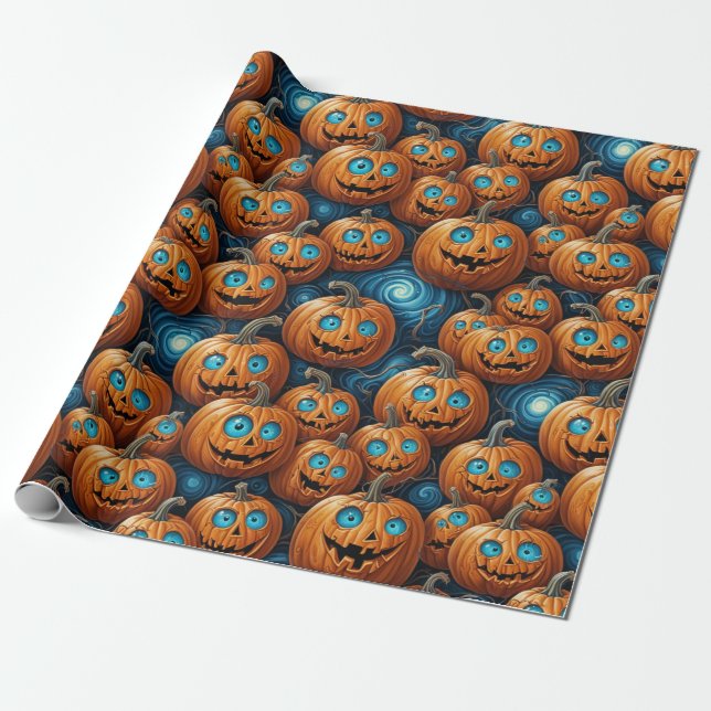 Whimsical Pumpkin Halloween Wrapping Paper Presentpapper (Utrullad)