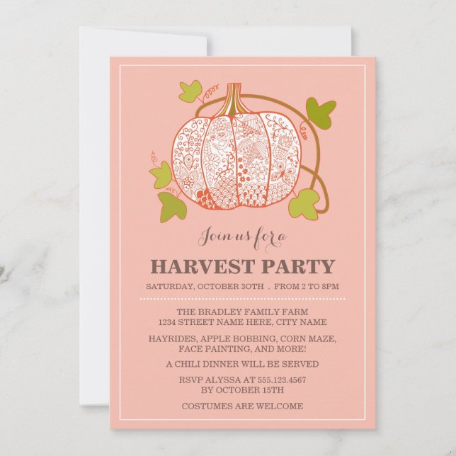 Whimsical Pumpkin Harvest Party-inbjudan Inbjudningar (Framsida)