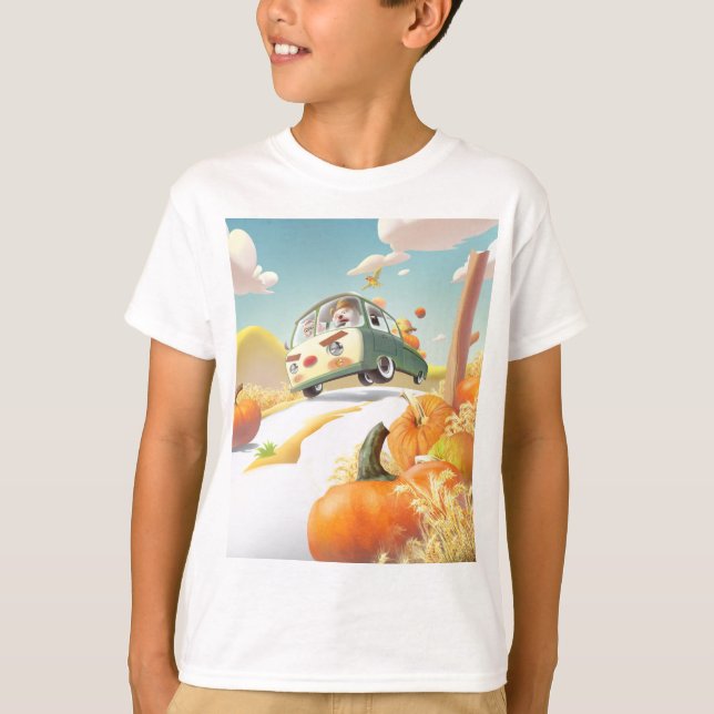 Whimsical Pumpkin Ride T Shirt (Framsida)
