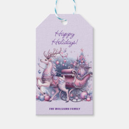 Whimsical Purple Christmas Reindeer Presentetikett