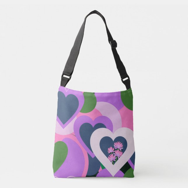 Whimsical Purple Heart Art Tote Axelväska (Framsida)