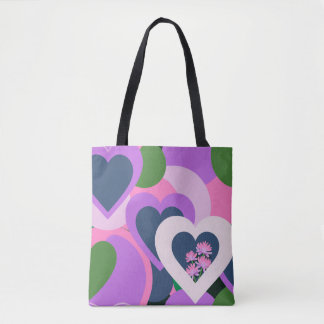 Whimsical Purple Heart Art Tote Tygkasse