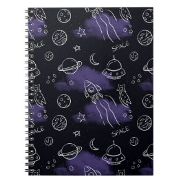 Whimsical Purple Outer Space Seamless Pattern Anteckningsbok