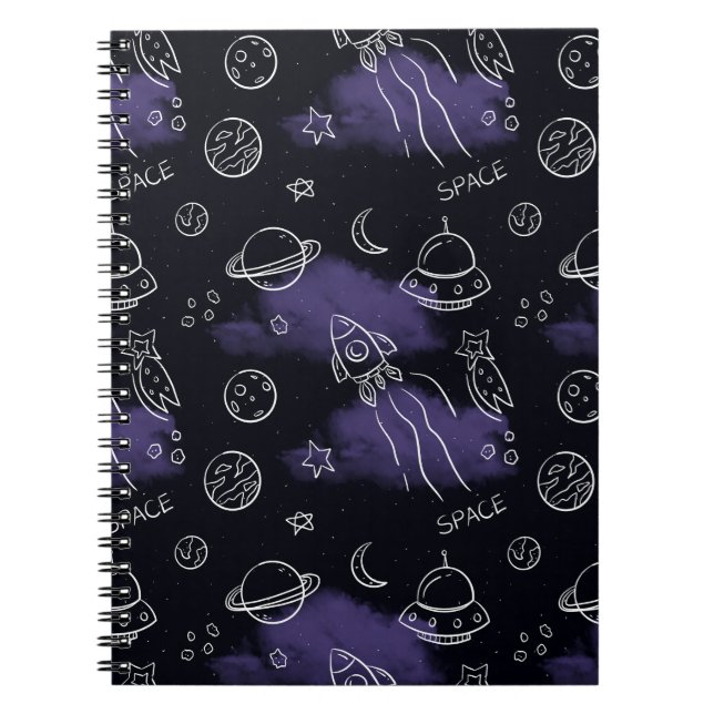 Whimsical Purple Outer Space Seamless Pattern Anteckningsbok (Framsidan)