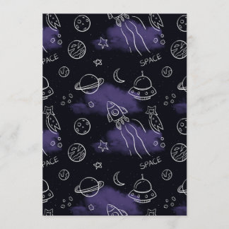 Whimsical Purple Outer Space Seamless Pattern Inbjudningar