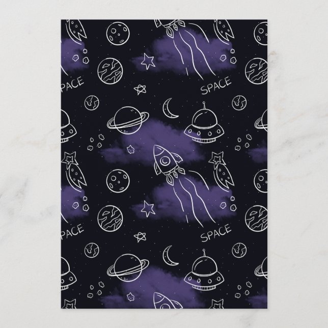Whimsical Purple Outer Space Seamless Pattern Inbjudningar (Framsida)