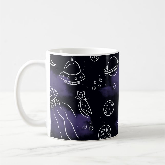 Whimsical Purple Outer Space Seamless Pattern Kaffemugg (Vänster)