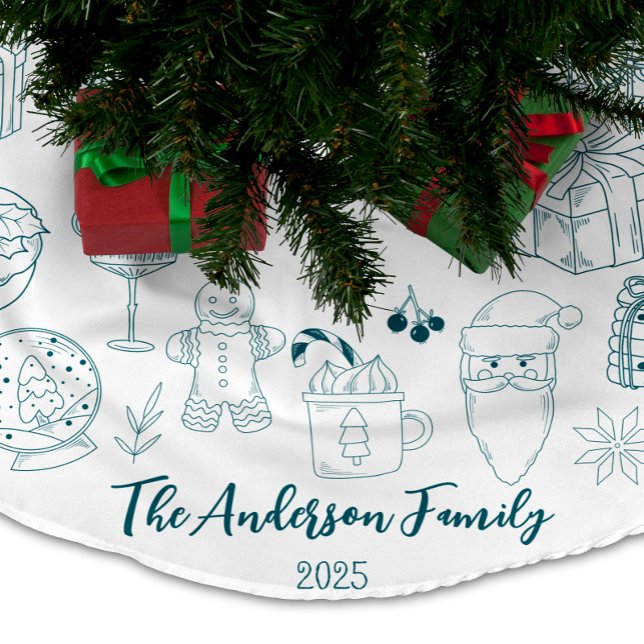 Whimsical Quirky Doodle Holiday Julgransmatta Borstad Polyester (Skapare uppladdad)