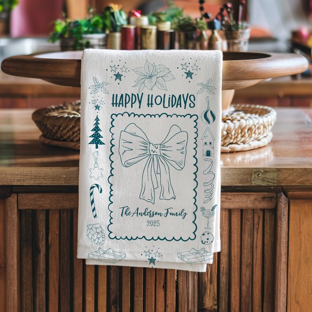 Whimsical Quirky Doodle Holiday Kökshandduk (Skapare uppladdad)