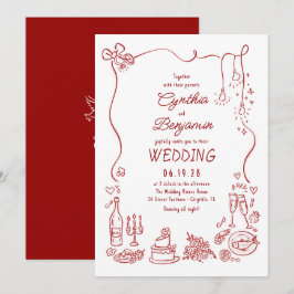 Whimsical Quirky Funky Hand Drawn Wedding Inbjudningar