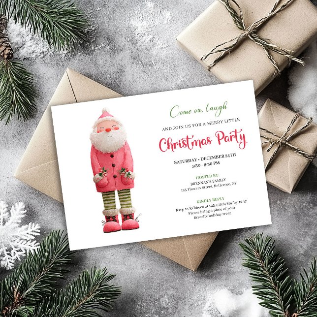 Whimsical Quirky Pink Santa Festive Party Design Inbjudningar (Whimsical Quirky Pink Santa Festive Party Design)