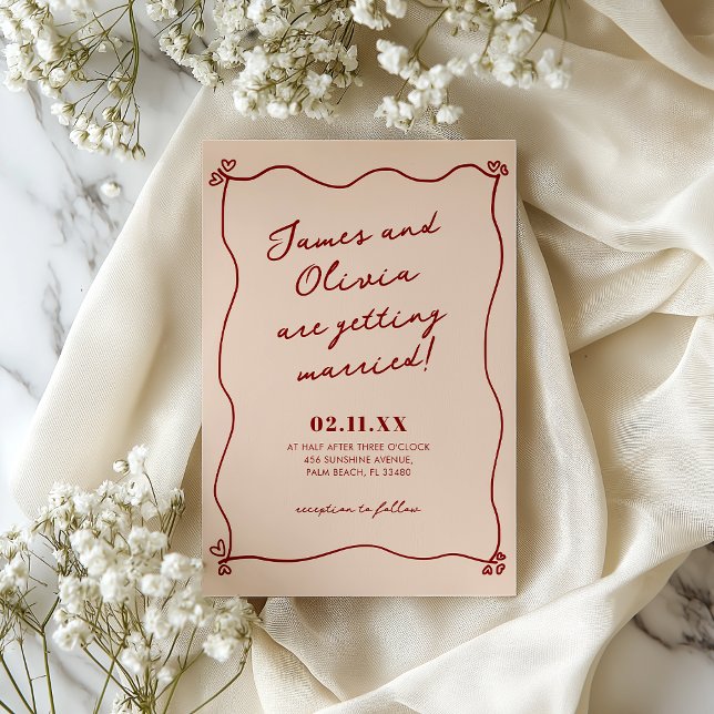 Whimsical Quirky Red Hand plockade bröllopsinbjuda Inbjudningar (Skapare uppladdad)