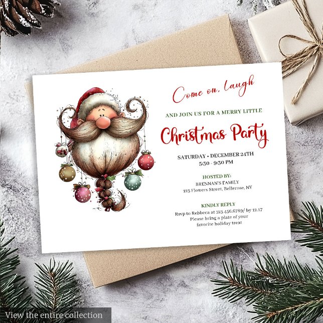 Whimsical Quirky Santa Watercolor Christmas Invite Inbjudningar (Whimsical Quirky Santa Watercolor Christmas Invite)