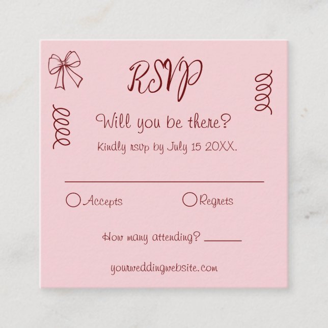 Whimsical Quirky Squiggles Rosa Bröllop RSVP Tilläggskort (Framsida)