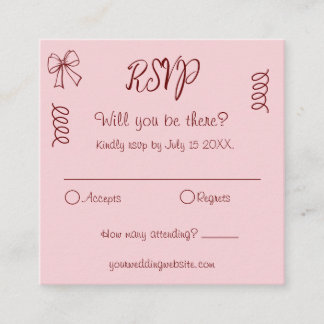 Whimsical Quirky Squiggles Rosa Bröllop RSVP Tilläggskort