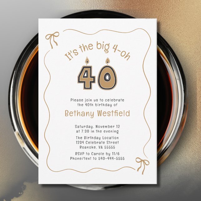 Whimsical Quirky Vågigt Gräns 40:e födelsedagen Inbjudningar (40th Birthday Candle Numbers Wavy Border Party Invitation)