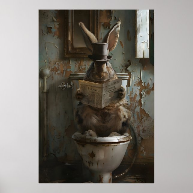 Whimsical Rabbit Badrumsutskrift, Gothic Victorian Poster (Framsidan)