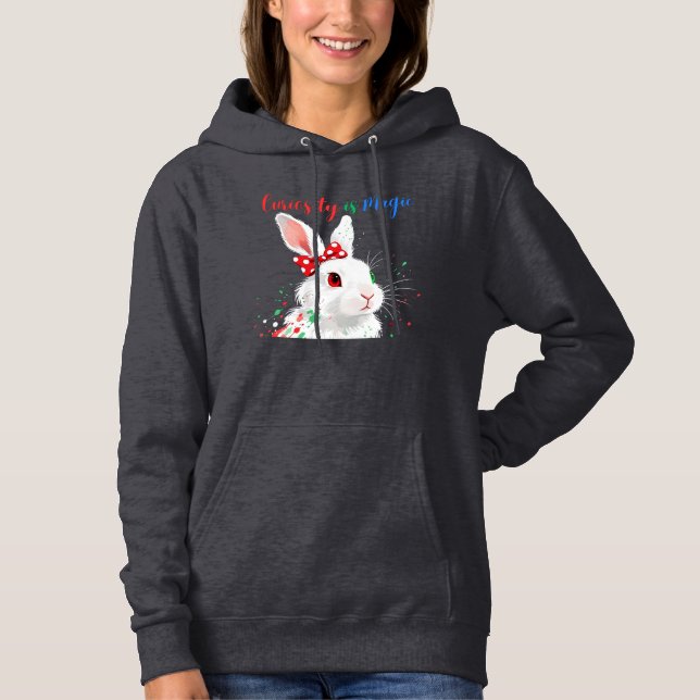 Whimsical Rabbit "Curiosity is Magic" Abstract Art T Shirt (Framsida)