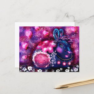 Whimsical Rabbit 'Glamor Bunny' Rosa Lila Vykort