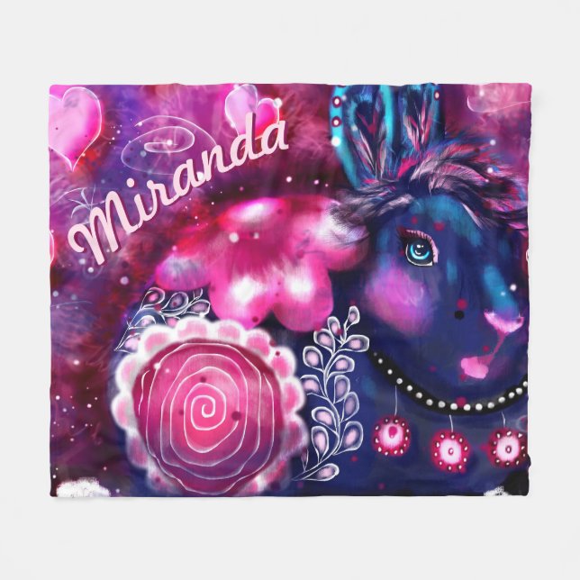 Whimsical Rabbit 'Glamour Bunny' Personalized Fleecefilt (Framsidan (Horisontell))