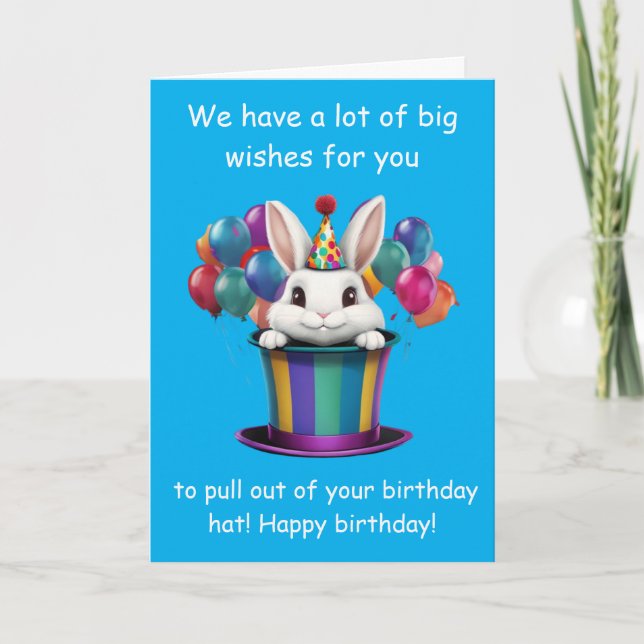 Whimsical Rabbit Magic Hat Birthday Graphic Kort (Framsida)