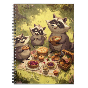 Whimsical Raccoon Family Picnic Art Anteckningsbok