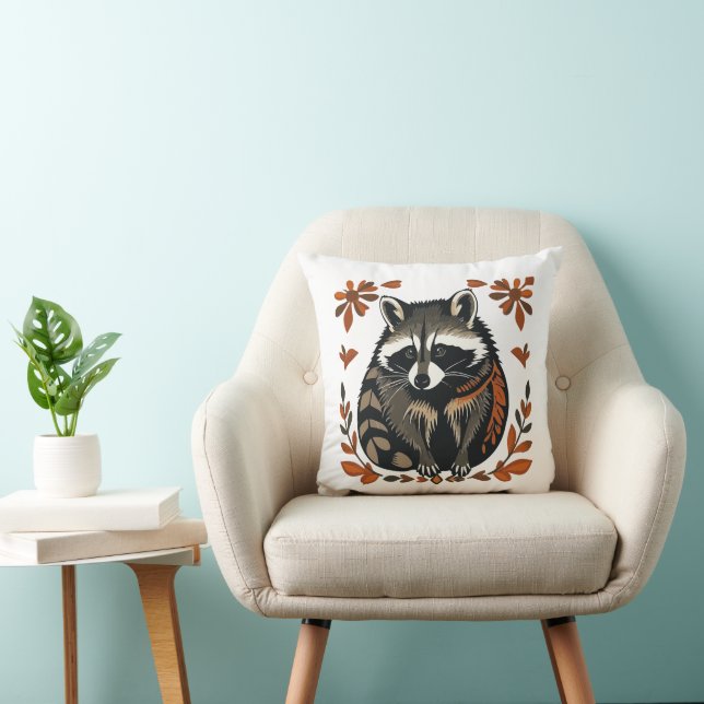 Whimsical Raccoon Woodland Animal Folk eller Triba Kudde (Stol)