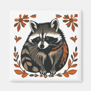 Whimsical Raccoon Woodland Animal Folk eller Triba Magnet