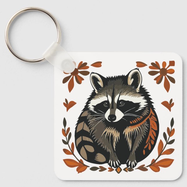 Whimsical Raccoon Woodland Animal Folk eller Triba Nyckelring (Framsida)