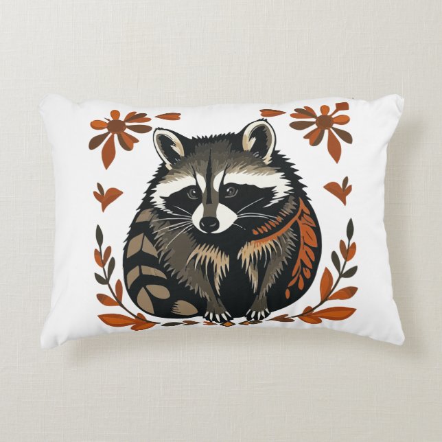 Whimsical Raccoon Woodland Animal Folk eller Triba Prydnadskudde (Framsidan)