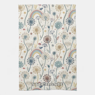 Whimsical Rainbow and Botanical Dandelions (2) Kökshandduk