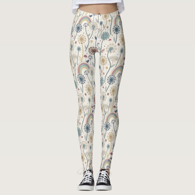 Whimsical Rainbow and Botanical Dandelions (2) Leggings (Framsida)