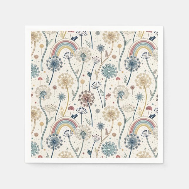 Whimsical Rainbow and Botanical Dandelions (2) Pappersservett (Framsidan)