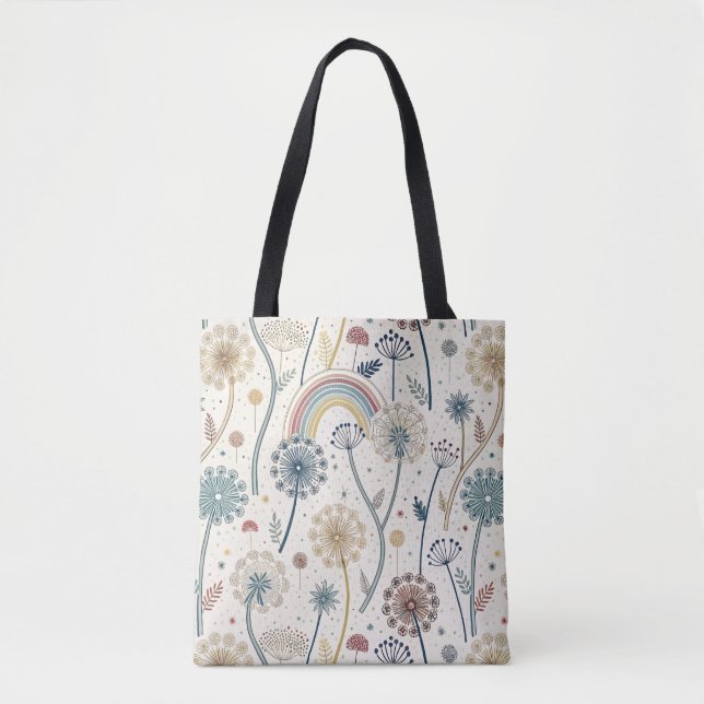 Whimsical Rainbow and Botanical Dandelions (2) Tygkasse (Framsida)