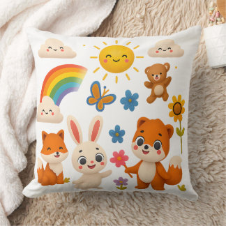 Whimsical Rainbow Animals Decorative Pillow Kudde