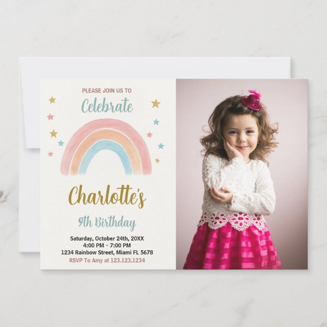 Whimsical Rainbow Birthday-inbjudan Inbjudningar (Framsida)