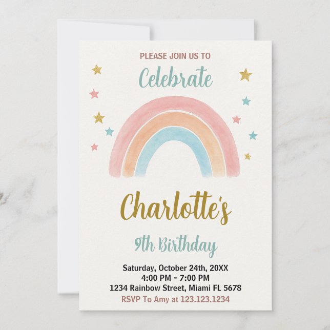 Whimsical Rainbow Birthday-inbjudan Inbjudningar (Framsida)