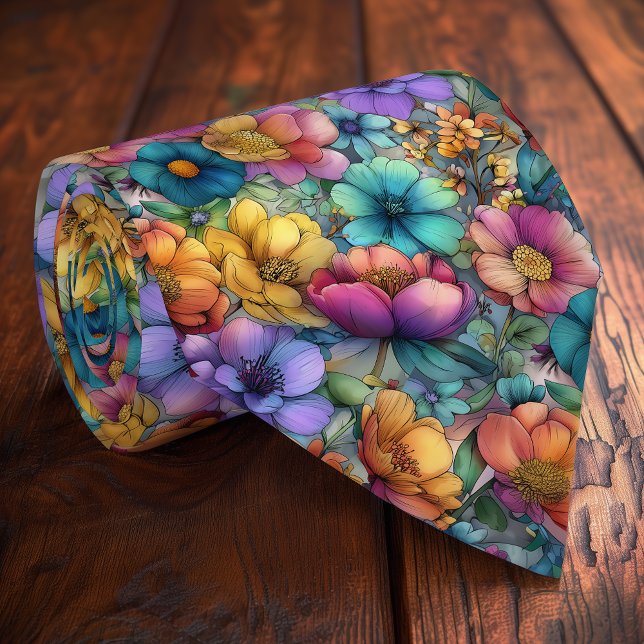 Whimsical Rainbow Blommigt Necktie - Manar's Mode Slips (Skapare uppladdad)