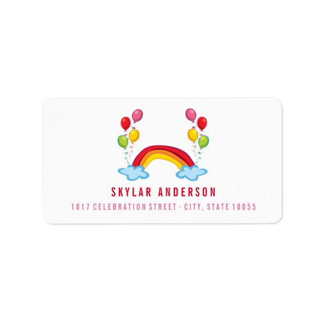 Whimsical Rainbow & Fun Balloons Adressetiketter (Framsidan)