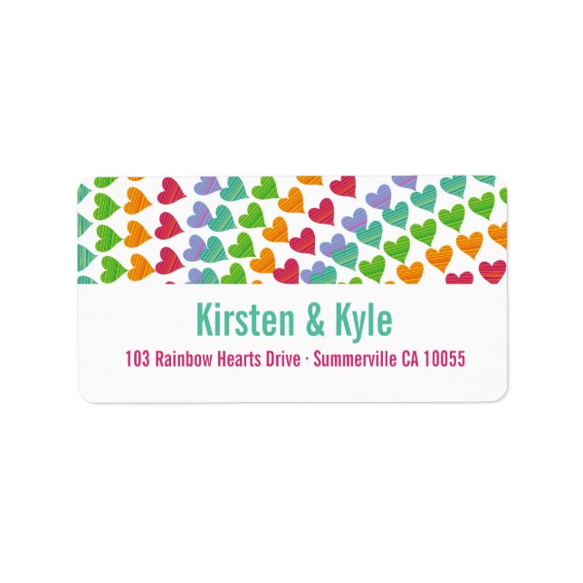 Whimsical Rainbow Hearts Sprinkles-Adressetiketter Adressetikett (Framsidan)