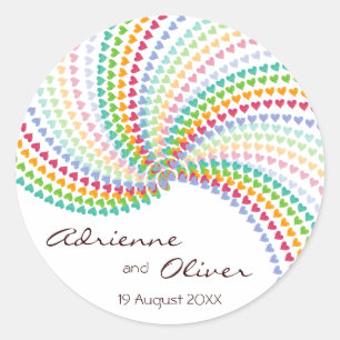 Whimsical Rainbow Hearts Sprinkles Bröllop Sticker Runt Klistermärke