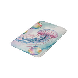 Whimsical Rainbow Jellyfish Watercolor Design Badrumsmatta