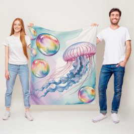 Whimsical Rainbow Jellyfish Watercolor Design Fleecefilt