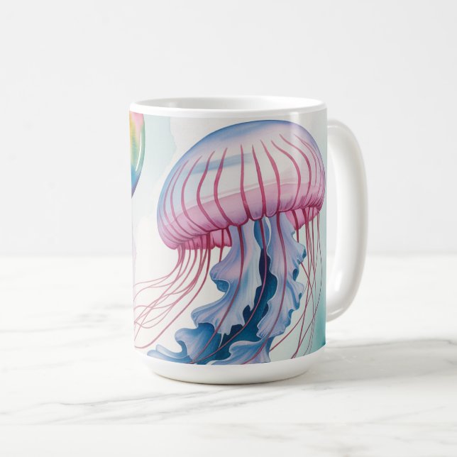 Whimsical Rainbow Jellyfish Watercolor Design Kaffemugg (Framsida höger)