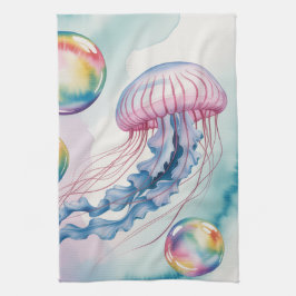 Whimsical Rainbow Jellyfish Watercolor Design Kökshandduk