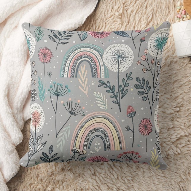 Whimsical Rainbow och Botanical Kudde (Filt)