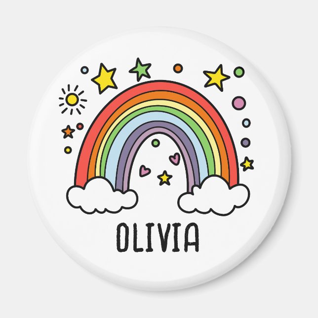 Whimsical Rainbow Personlig Girls Magnet (Framsidan)