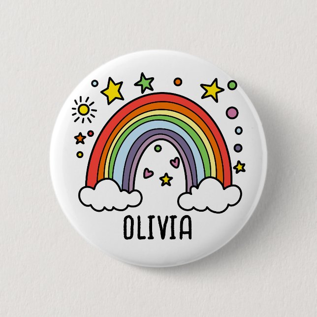 Whimsical Rainbow Personliga Flickor Knapp (Framsida)