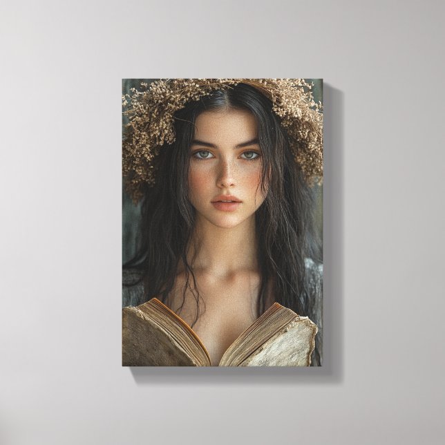 Whimsical Reader med Blommigt Krona Canvastryck (Framsida)