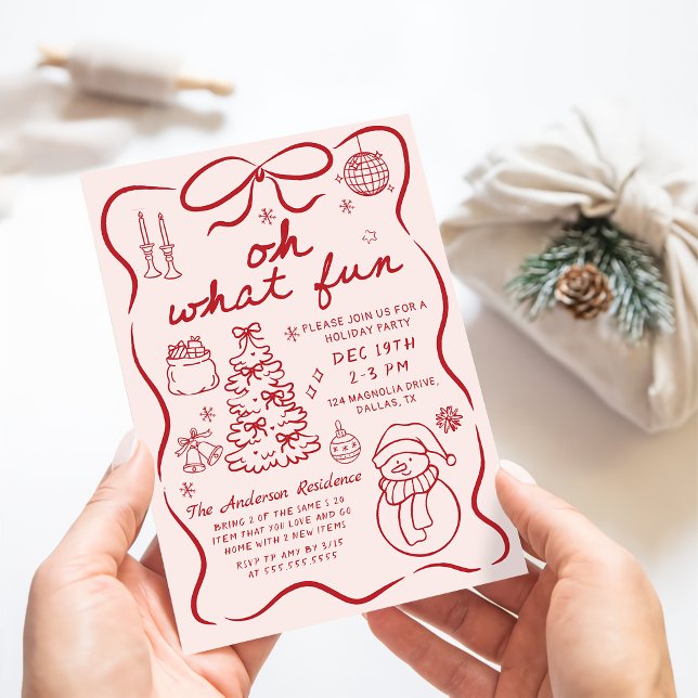 Whimsical Red Åh Vilken Rolig Julfest Inbjudningar (Skapare uppladdad)